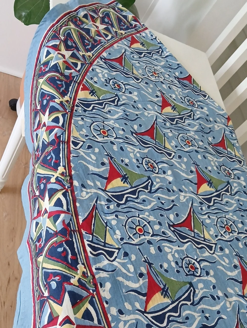 Vintage 2000 Red Blue Sailboat Tablecoth 68